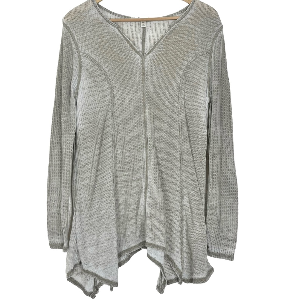 Seven7 Potassium Wash Waffle Knit Long Sleeve Tunic Top